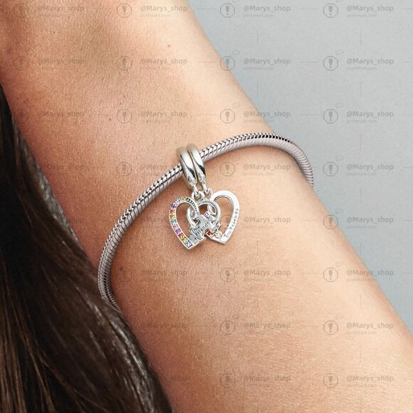 Pandora Puzzle Piece Hearts Splittable Friendship Dangle Charm - Picture 5 of 6